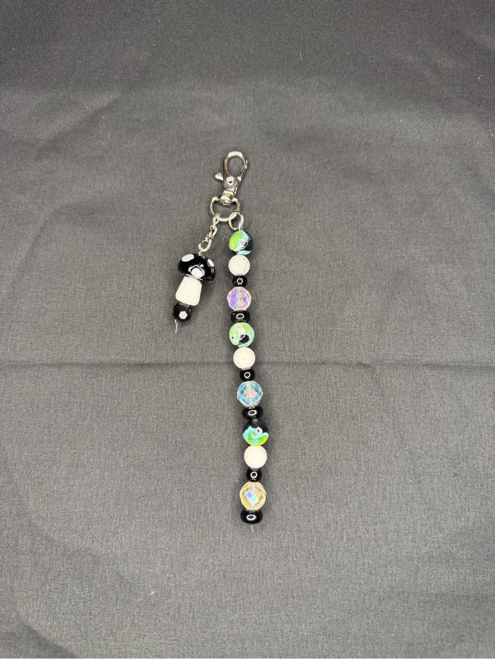 Handmade Black & Iridescent Beaded Keychain Charm